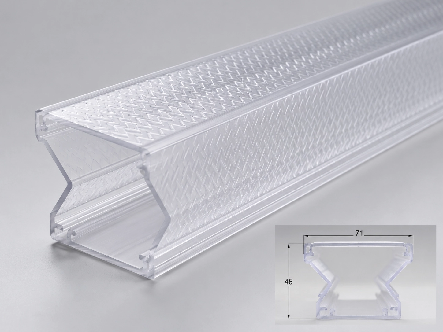 Dachang lighting polycarbonate profile extrusion — 71/46mm zigzag surface PC linear lampshade for LED fixtures Dachang lighting polycarbonate profile extrusion — 71/46mm zigzag surface PC linear lampshade for LED fixtures